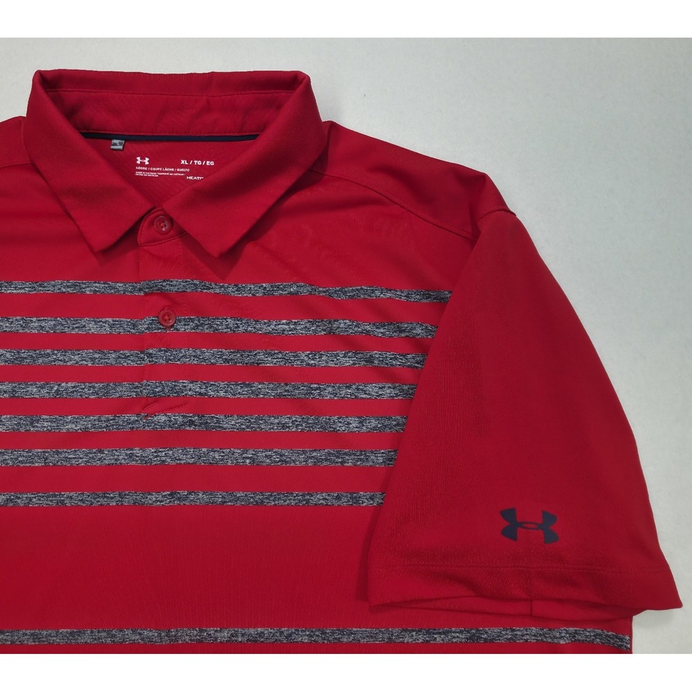 Under Armour Men Polo Shirt XL Red Gray Golf Short‎ Loose Fit Limited Use